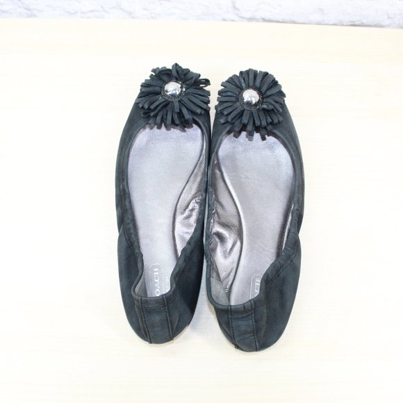 COACH Black Leather Floral Patch Slip On Ballet Flats Shoes Size 8 B - Picture 6 of 9